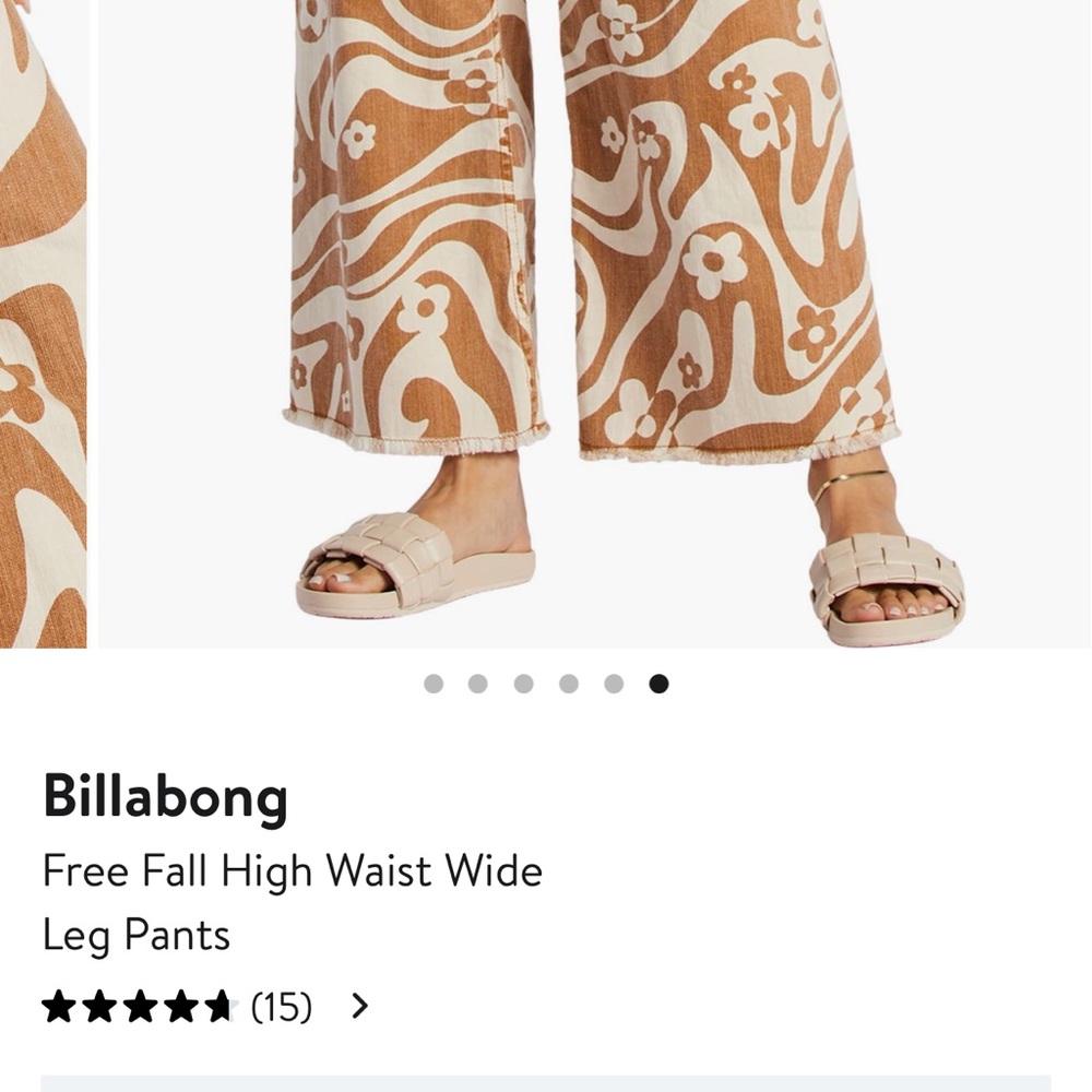 Billabong free fall high waisted wide leg pants orange white 70’s. Floral print - Picture 7 of 16